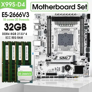 Игровой комплект материнской платы SZMZ X99 SD4 Dual LAN с процессором E5 2666 V3 и 32 ГБ (4 *8G) оперативной памяти DDR4 2133 Гц xeon X99 Kit