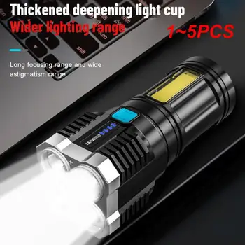 1 ~ 5 шт. светодиодный фонарик COB с сильным боковым освещением, открытый портативный домашний USB перезаряжаемый фонарик, фонарь с питанием