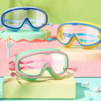 Плавательные очки с защитой от запотевания Плавайте с затычками для ушей, Плавательное снаряжение с широким обзором, Прозрачные Профессиональные Плавательные очки для плавания