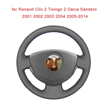 Чехол рулевого колеса автомобиля из воловьей кожи для Renault Clio 2 Twingo 2 Dacia Sandero 2001 2002 2003 2004 2005-2014