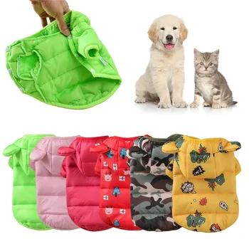 Зимняя одежда для домашних собак, теплая куртка для щенков, толстовка с капюшоном, водонепроницаемое пуховое пальто для домашних животных, хлопковый костюм чихуахуа с милым принтом кота, наряды