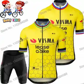 Kids Visma 2024 Чемпион Мира по Велоспорту в Словении, Комплект Из Джерси Для Велоспорта, Летняя Велосипедная Одежда Для мальчиков, Рубашка Для Шоссейного Велосипеда, Костюм Для MTB Велосипедных Шорт