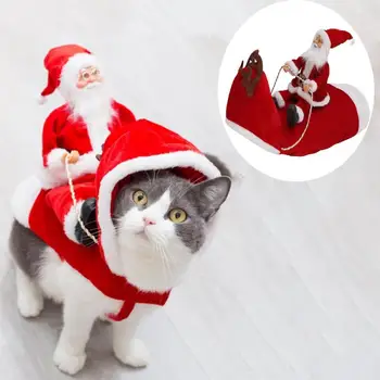 Рождественская одежда для маленьких и крупных собак Костюм Санта Клауса для верховой езды Рождественская одежда для кошек Одежда для французского Бульдога