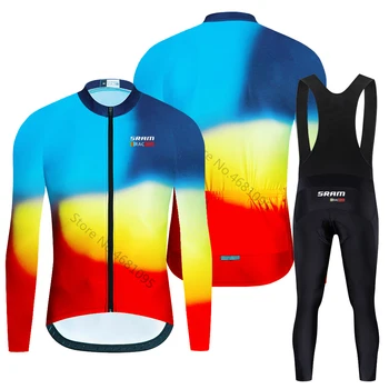 Велосипедные комплекты SRAM Racing с длинным рукавом, велосипедная одежда, Дышащая одежда для горного велоспорта, костюмы Ropa Ciclismo Verano Triathlon