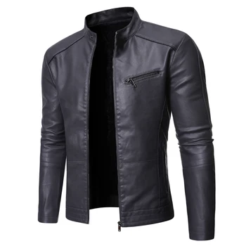 Универсальная мужская мотоциклетная куртка с воротником-стойкой, универсальная индивидуальность, мужская застиранная кожаная куртка, велосипедная куртка, мужская куртка