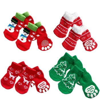 Носки с героями мультфильмов Hemoblo, Рождественские носки для собак, 4 упаковки, Нескользящие Мягкие принты, Удобные зимние носки для домашних животных, маленьких средних собак, кошек, щенков