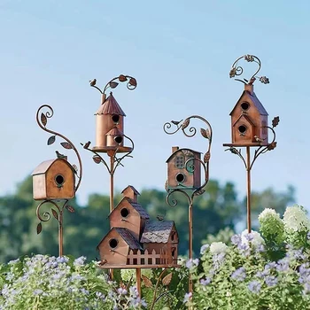 Садовый птичник с шестом, Металлические кормушки для птиц, садовые колья, птичники для внутреннего двора, патио на открытом воздухе