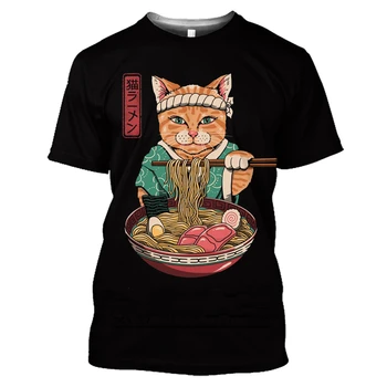 2023 Очаровательная футболка с котом, Японская футболка с котом Самураем, Мужская Повседневная футболка с коротким рукавом, Спортивная футболка в стиле Ретро, Летняя