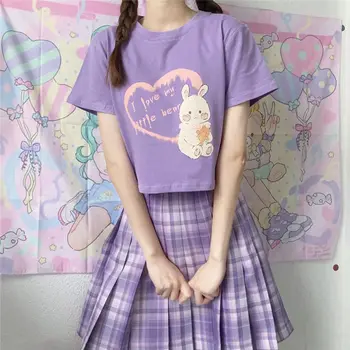 Японская мягкая девушка, милая футболка с принтом маленького кролика и медведя с короткими рукавами, женские короткие топы, женские ins, летний новый стиль