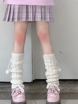 Японские шерстяные носки с ворсом для женщин, осень-зима, студенческие корейские вязаные носки-трубочки, леггинсы jk, носки kawaii JK, леггинсы для девочек
