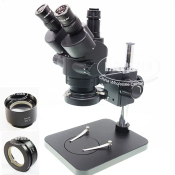 Черный Трехокулярный Промышленный стереомикроскоп с одновременным фокусным расстоянием 3.5X-90X + объектив Барлоу 0.5X 2X + 144 светодиода (камера 14/21 Мп)