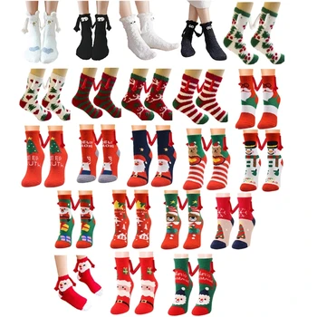 Рождественские Пушистые носки, магнитные носки для рук, зимние теплые носки-тапочки, подходящие по стилю носки, подарки