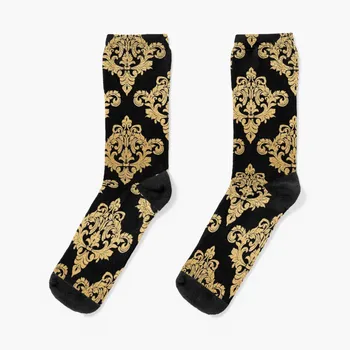 Королевский цветочный дамаск - черно-золотые носки Спортивные носки