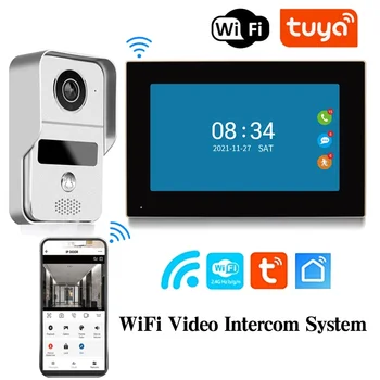 Tuya 1080P 10-Дюймовый 7-Цветной Сенсорный Экран Беспроводной Wifi Видеодомофон Smart APP Home Intercom Kit для Системы Контроля Доступа RFID