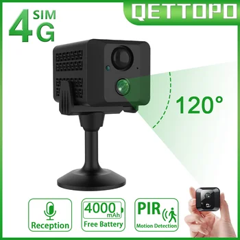 Qettopo 4K 8MP 4G Мини-Камера PIR Обнаружение Движения Встроенный Аккумулятор 4000 мАч WIFI Камера Видеонаблюдения ИК Ночного Видения
