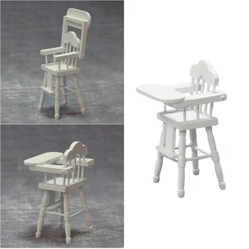 Кукольный домик 1: 12 Деревянный Миниатюрный стульчик для кормления куклы, стульчик для кормления ребенка, обеденный стул, модель мебели, игрушки для игрового дома