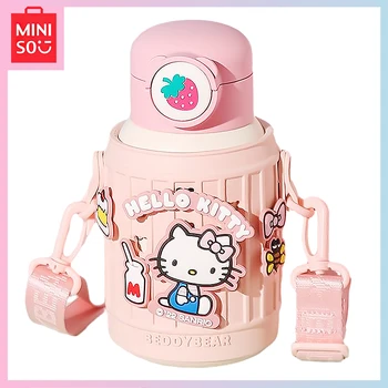 Новый мультфильм Miniso Hello Kitty Kawaii Студент большой емкости с веревочной соломинкой, Портативный Термос Объемом 630 МЛ, Подарок на День рождения для девочек