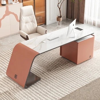 Светлый роскошный угловой стол rock board, современный и простой кабинет высокого класса, розово-коричневый письменный стол, офисный стол босса