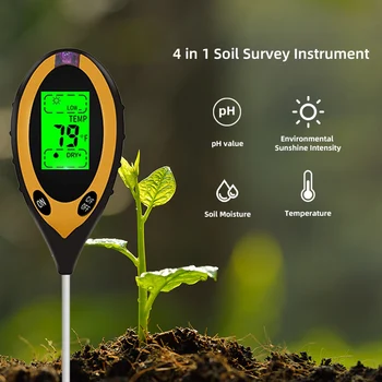 Тестер PH почвы 4 В 1, ЖК-дисплей, тестер влажности почвы, кислотности, монитор датчика влажности окружающей среды, анализатор растений, садовый инструмент