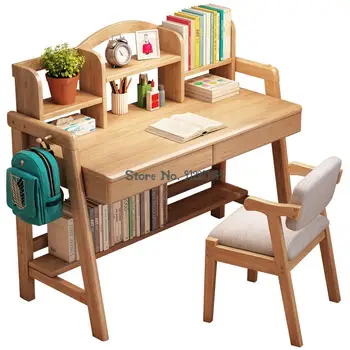 Учебный стол из утолщенного массива дерева, подъемный стол и набор стульев для учеников начальной школы, домашний детский стол для девочек