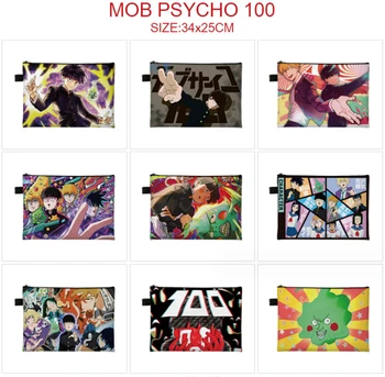 Карман для файла с логотипом аниме Mob Psycho 100, полноцветная сумка для файлов, информационная сумка, Тестовая бумага на молнии, сумка для хранения канцелярских принадлежностей