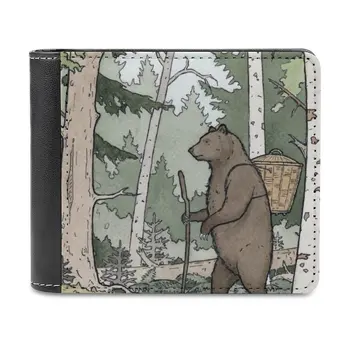 Медведь в лесу, Кожаный бумажник, мужской Классический черный кошелек, держатель для кредитных карт, Модный мужской кошелек, Медведи, Русские лесные народные сказки